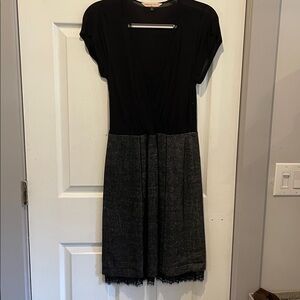 Rebecca Taylor Dress 8 black and grey Midi short cap sleeve lace trim